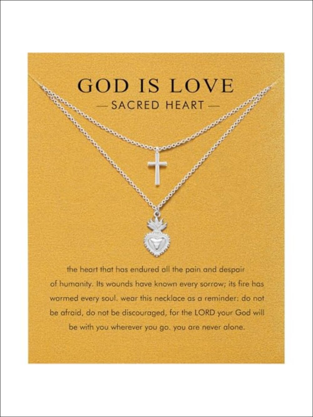 Stainless Steel Sacred Heart Cross Pendant Necklace with Lobster Clasp